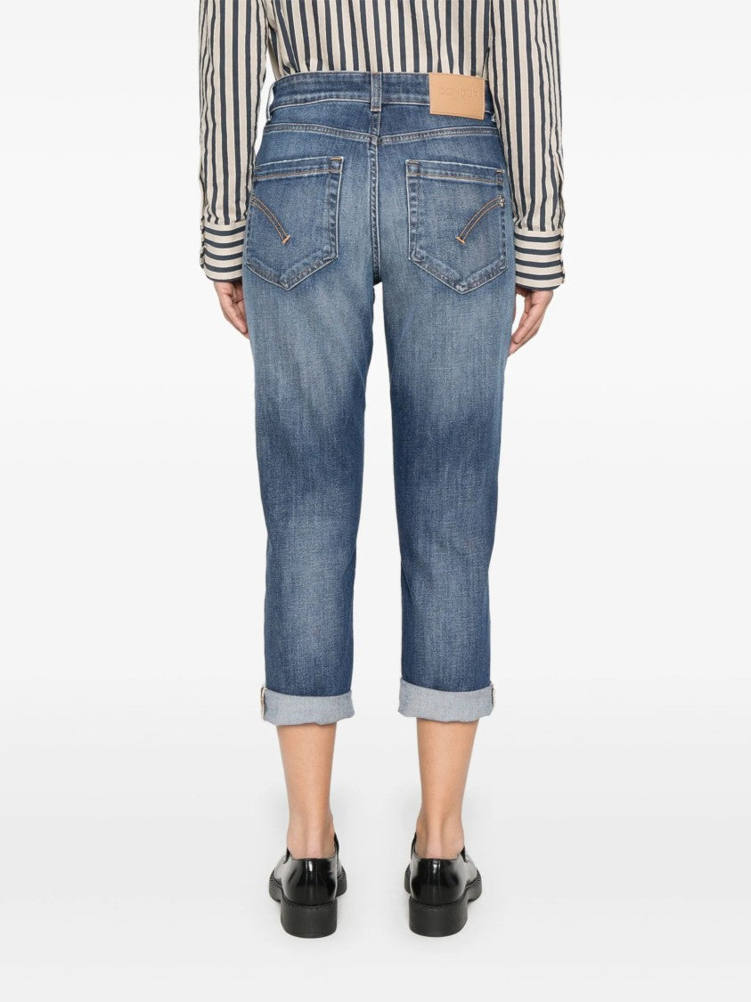 Dondup Cropped Mid-Blue Jeans With Distressed Detailing