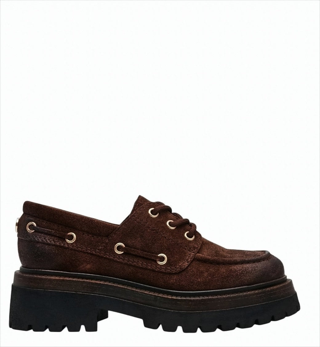 Steve Madden Taupe Suede Loafers With Lace-Up Front