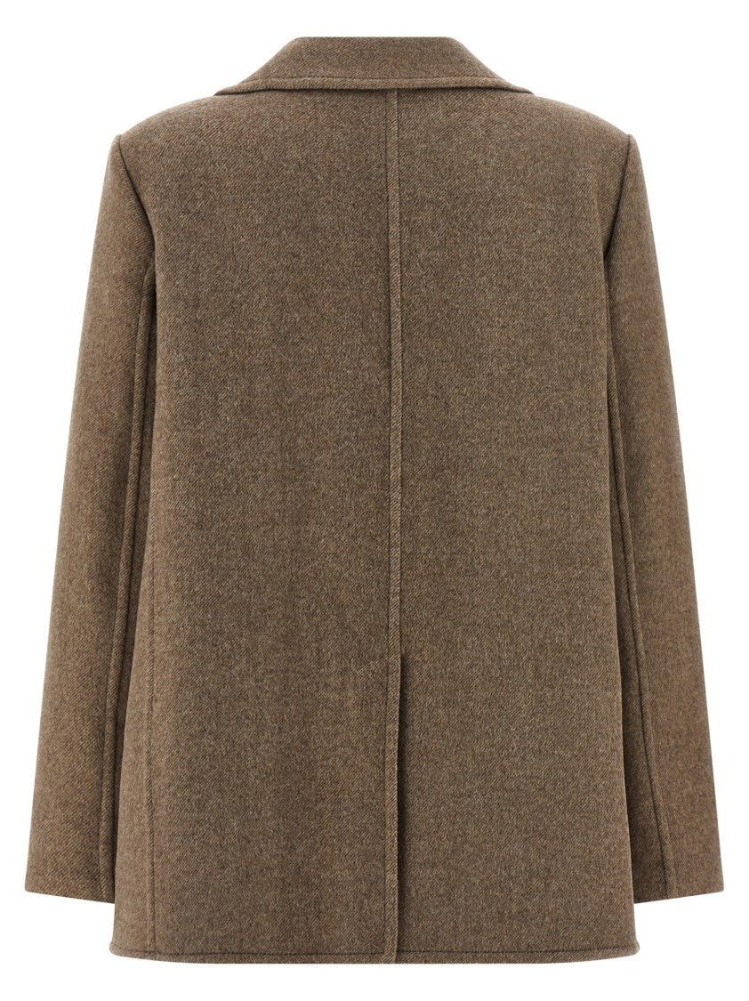 Tory Burch Double-Breasted Mélange Wool Coat With Classic Lapel And Relaxed Fit