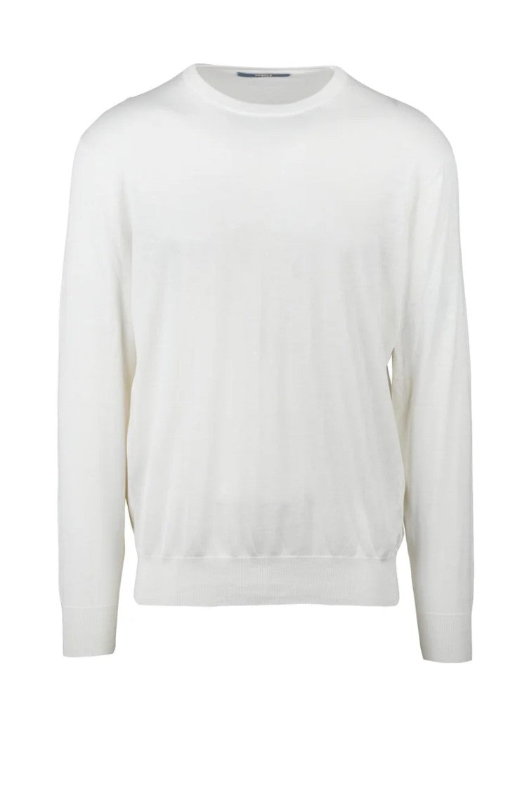 People Of Shibuya White Crewneck Cotton Silk Linen Sweater