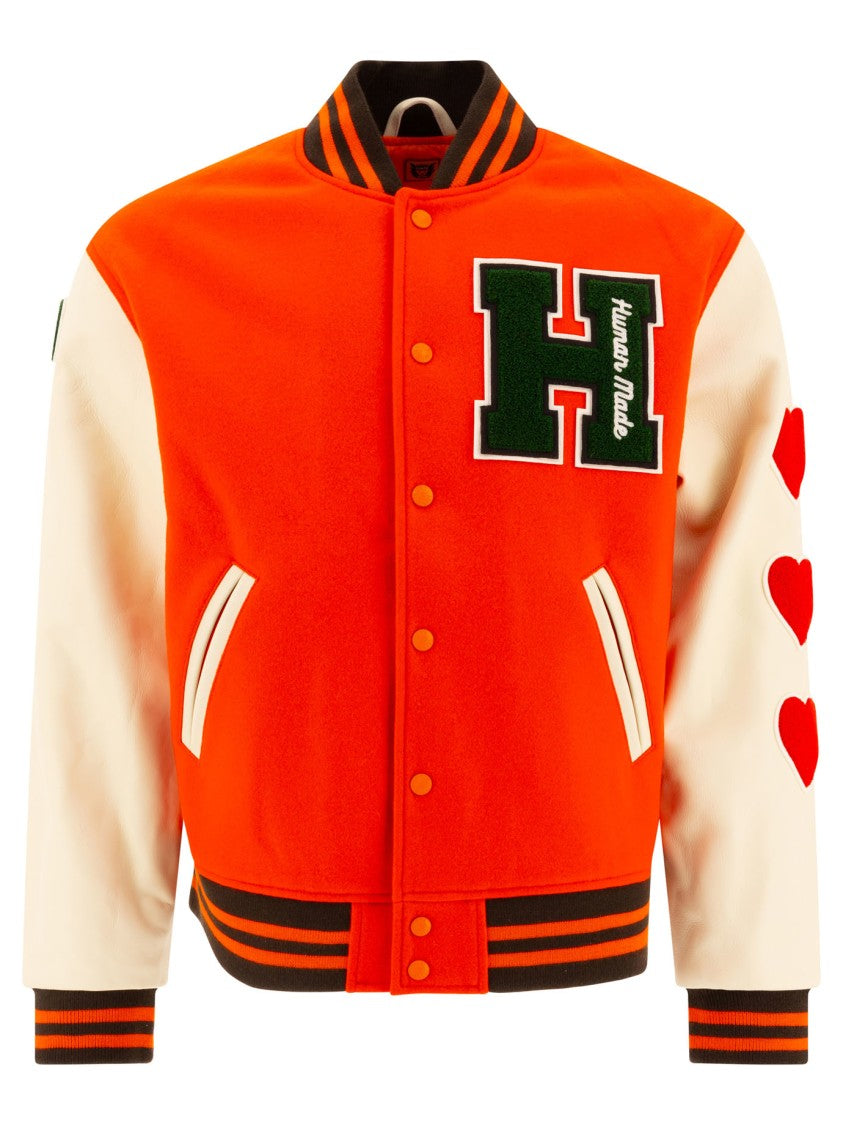 Human Made Varsity Style Bold Orange Wool Blend Jacket