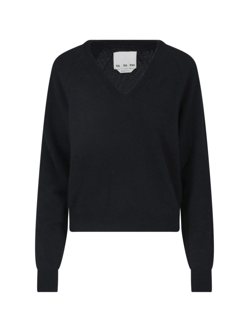Sa Su Phi Black V-Neck Cashmere-Blend Sweater