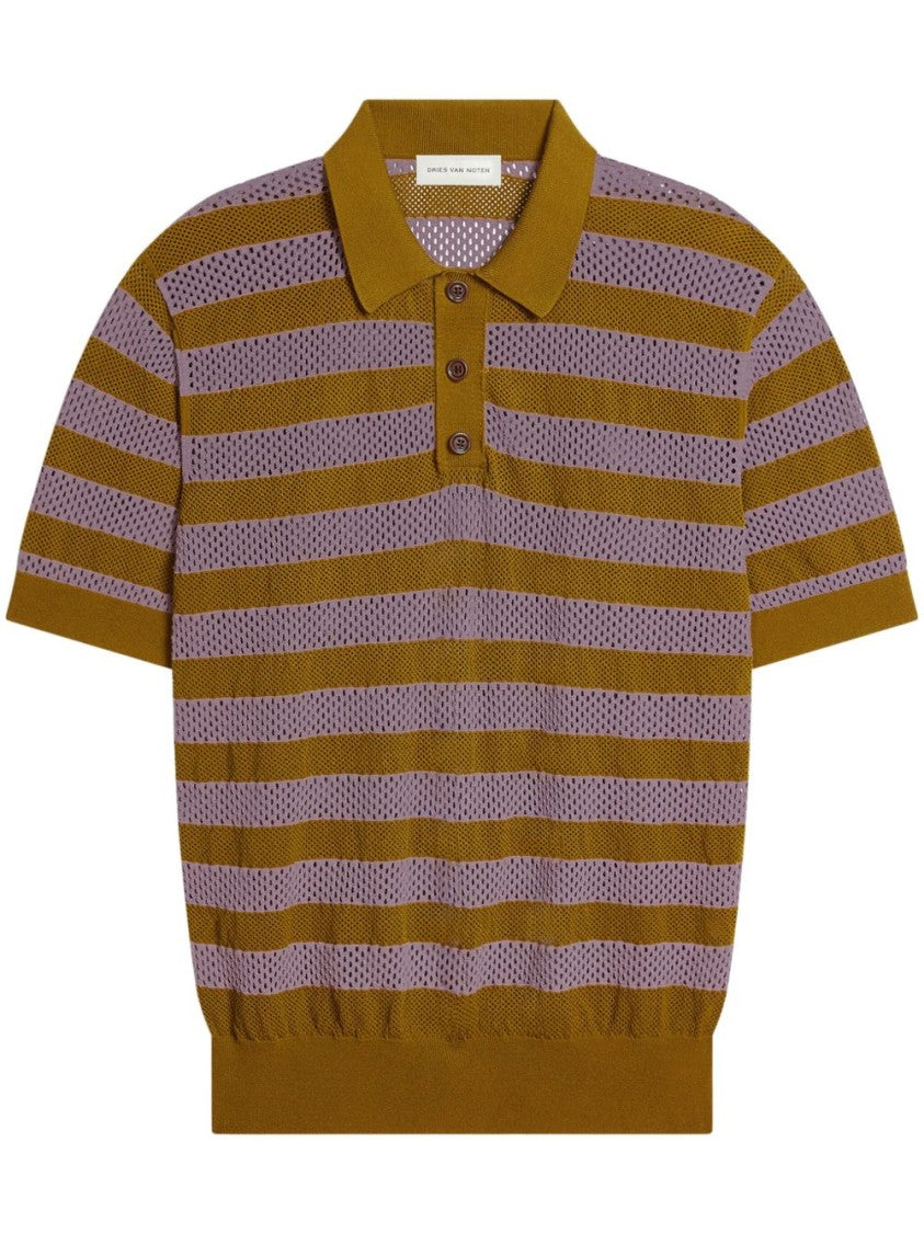 Dries Van Noten Olive Green Ribbed Polo Collar Sweater
