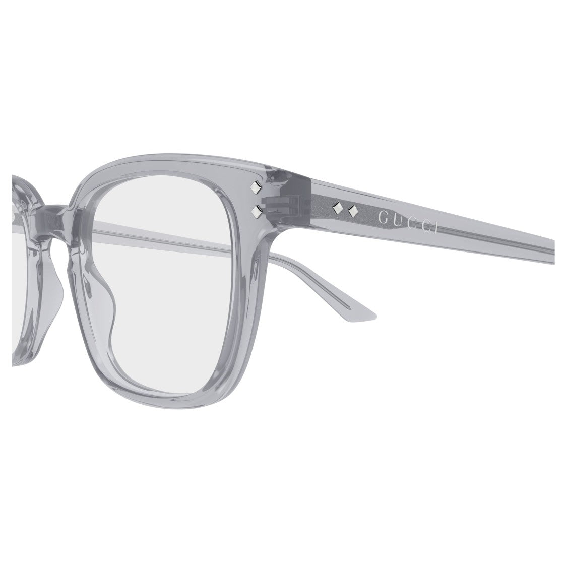 Gucci Translucent Grey Acetate Square Eyeglasses With Metal Accents