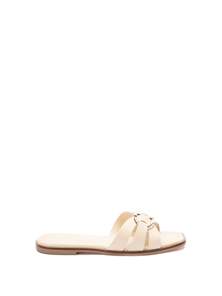 Twin-Set Flat Leather Sandals With Elegant Strap Design
