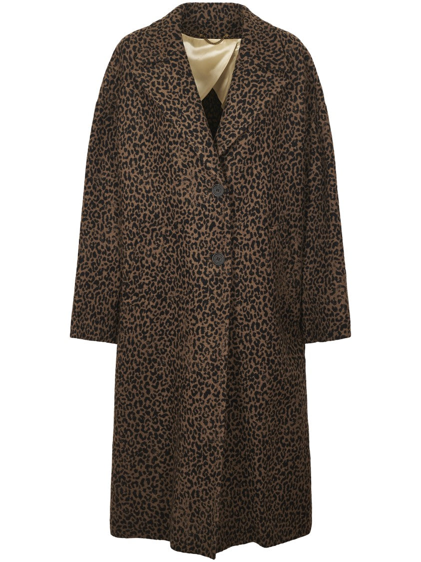 Golden Goose Cocoon Coat In Faded Leopard Jacquard Wool