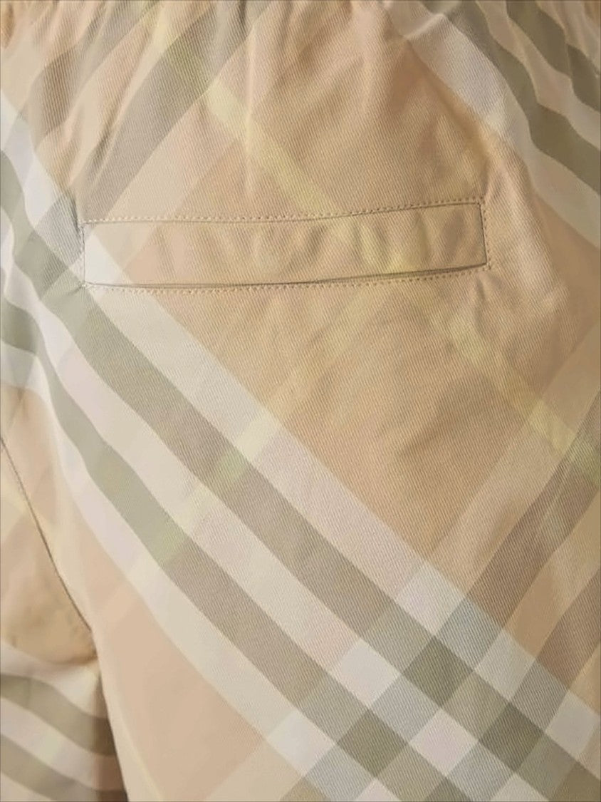 Burberry Beige Check Swim Shorts With Elastic Waistband