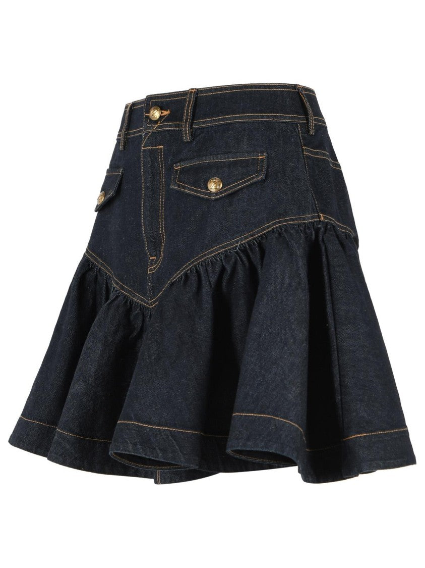 Zimmermann Blue Frill Onyx Flared Hem Denim Mini Skirt