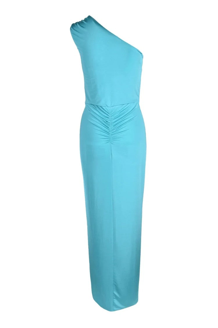 Access Fashion One-Shoulder Aqua Midi Dress