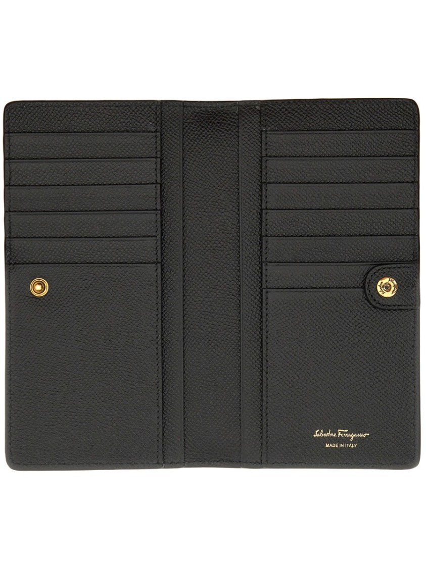 Ferragamo Textured Leather Wallet With Gold-Tone Gancini Logo