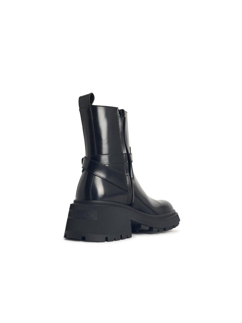 Jimmy Choo Conny Flat' Black Leather Ankle Boots