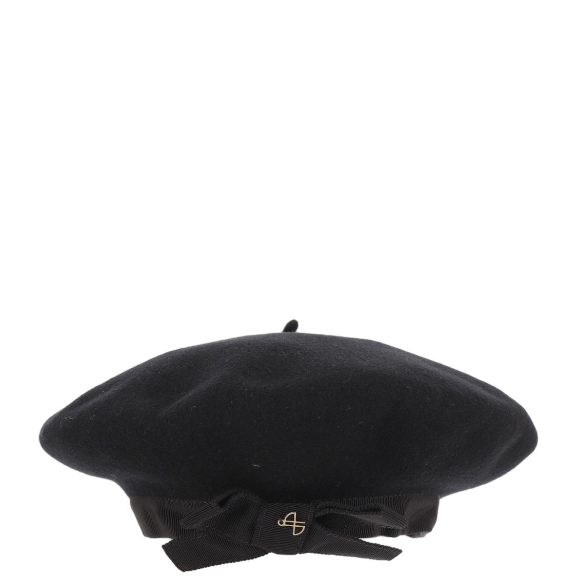 Patou Black Grosgrain Bow Wool Felt Beanie