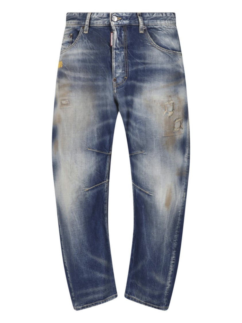 Dsquared2 Blue Kawaii Distressed Wide-Leg Jeans
