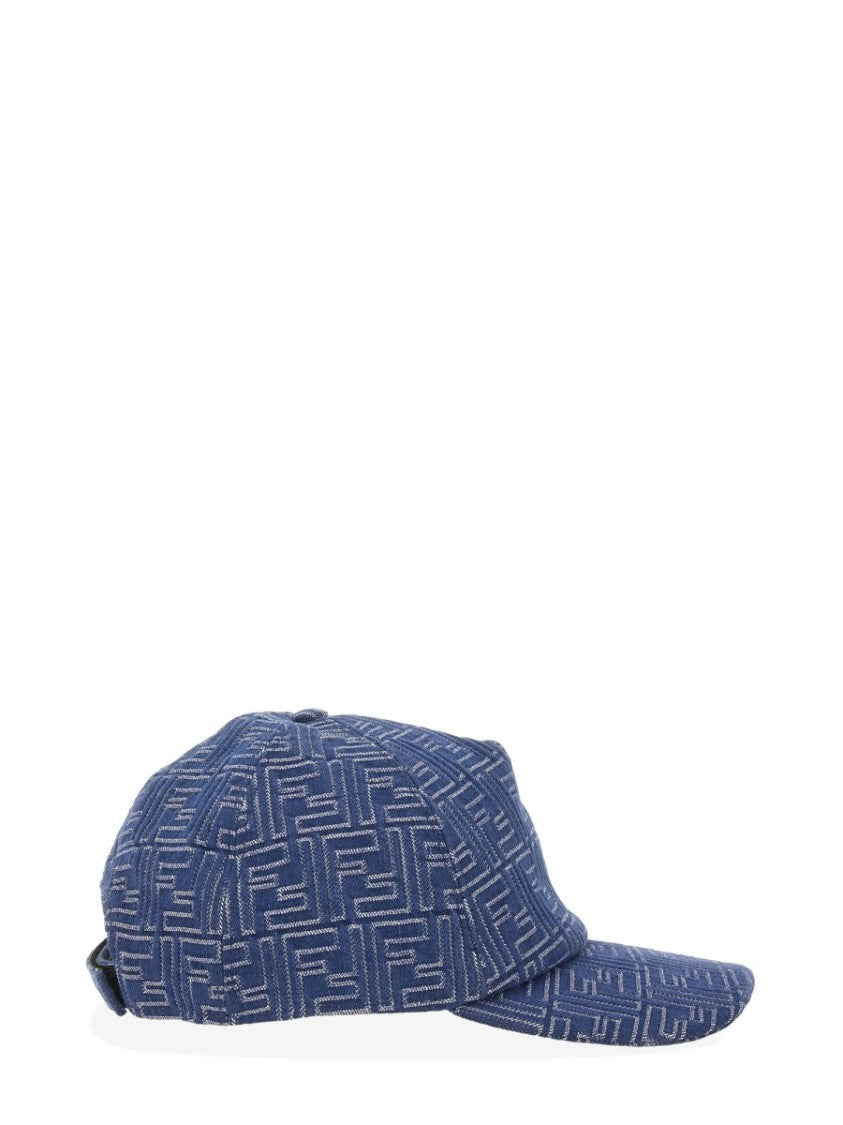 Fendi Denim Baseball Hat With Geometric Pattern