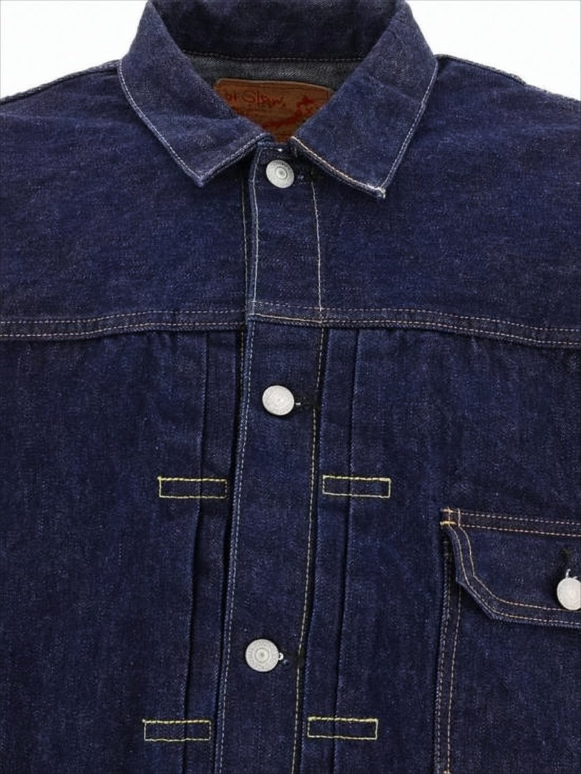 Orslow Cropped Indigo Denim Jacket With Structured Collar