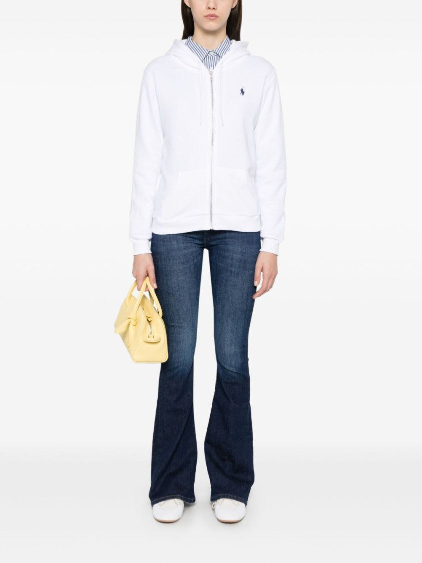 Polo Ralph Lauren Zip-Up White Sweater With Classic Hood And Front Pocket