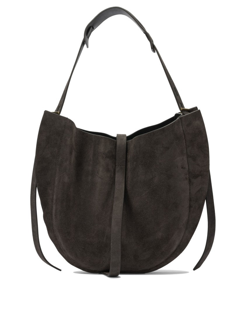 Minobossi Crescent-Shaped Calfskin Shoulder Bag With Gold-Tone Detailing