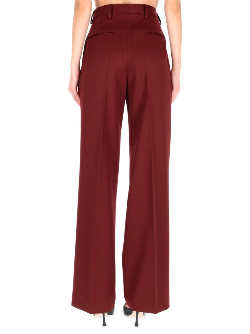 Dries Van Noten Portias High-Waist Tailored Burgundy Wide-Leg Wool Pants