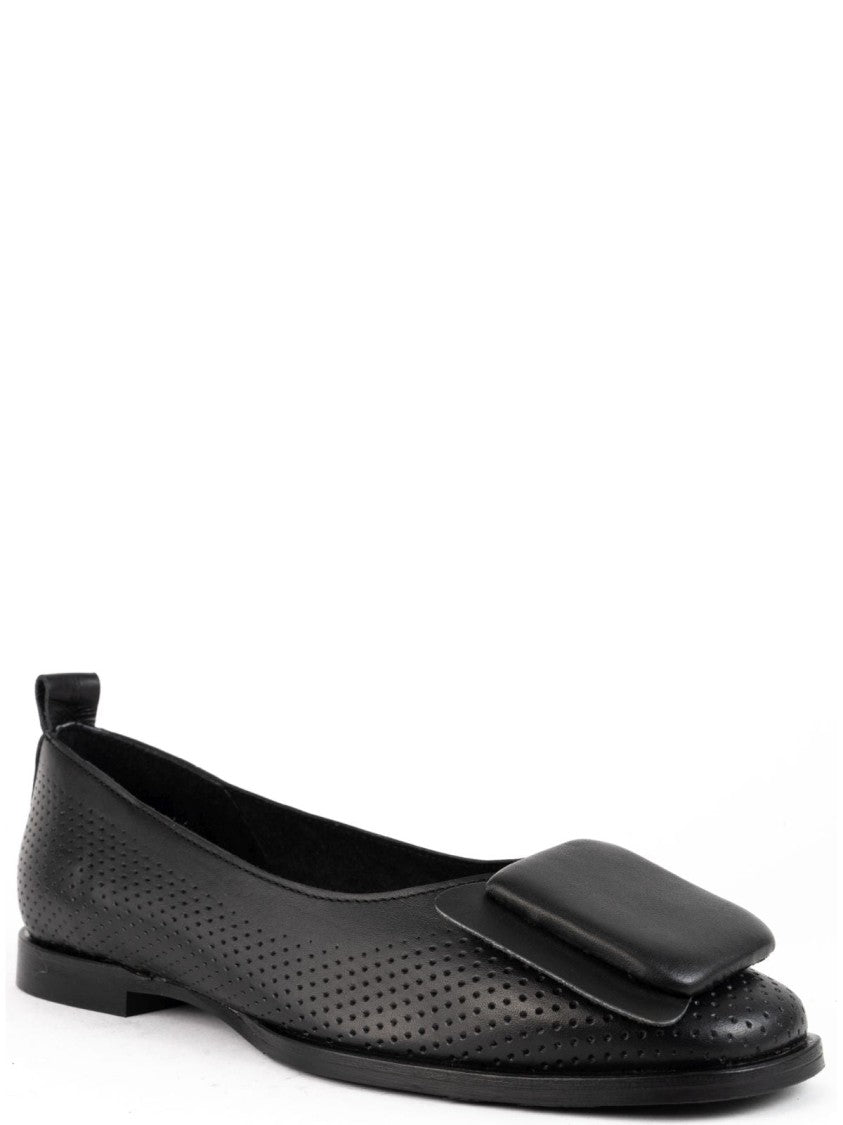 Sergio Moretti Perforated Cow Leather Ballerinas With Bow Detail