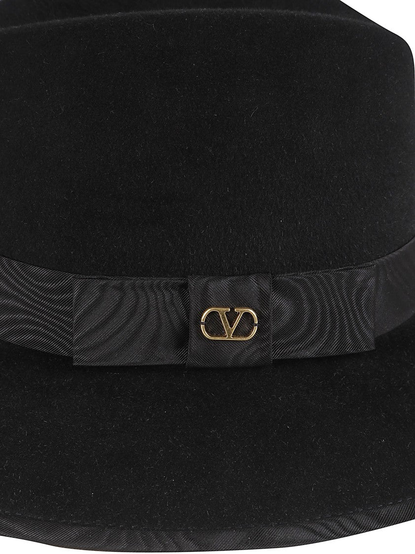 Valentino Garavani Vlogo Signature Wide-Brim Hat With Textured Ribbon And Antique Gold Emblem