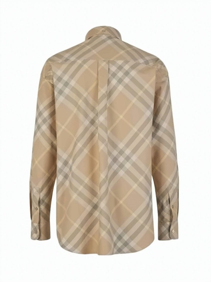 Burberry Beige Check Long-Sleeve Shirt With Button-Down Collar