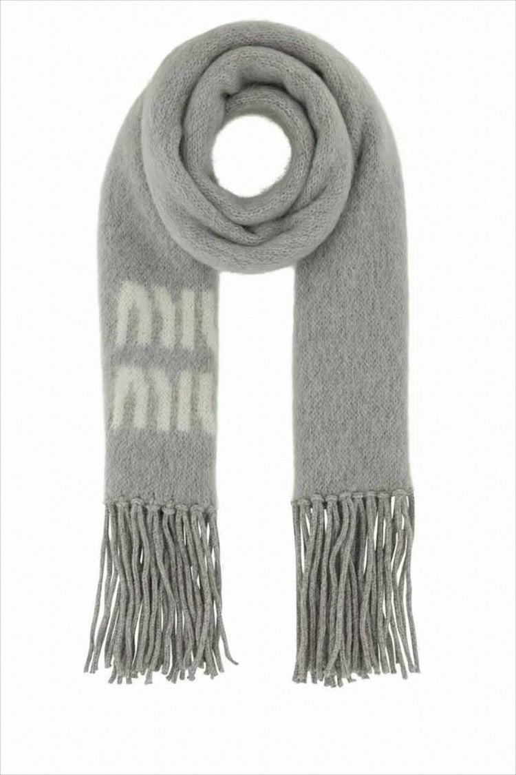 Miu Miu Fluffy Textured Scarf With Contrasting Logo Design