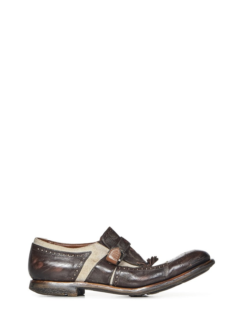 Church's Dark Brown Calfskin And Ecru Linen Canvas Shoes