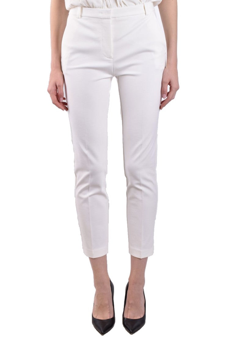 Pinko Cropped White Trousers Slim Tailoring Detailing