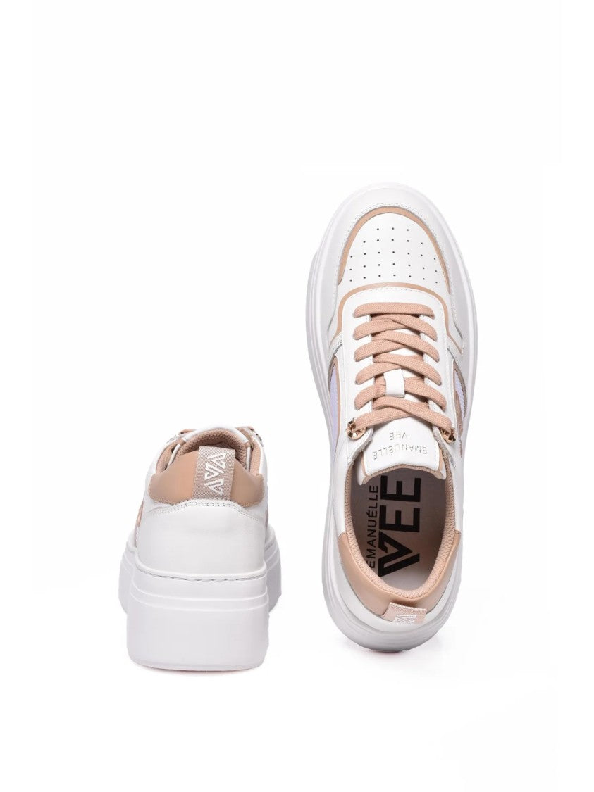 Emanuélle Vee White Beige Platform Leather Sneakers