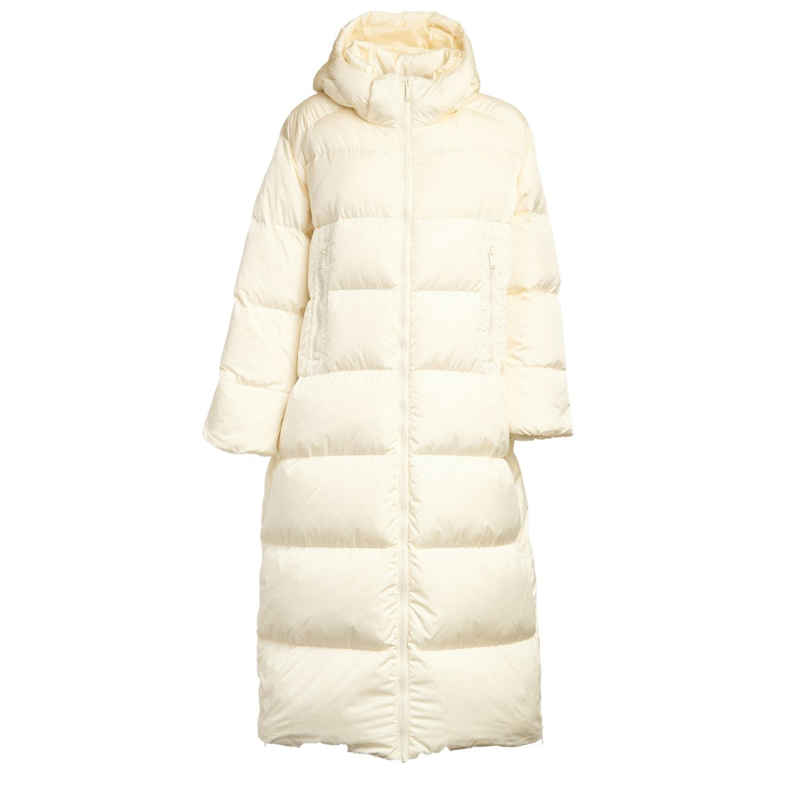Add Long Padded Coat With Detachable Hood And Side Zippers