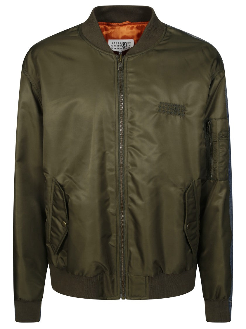 Mm6 By Maison Margiela Green Bomber Jacket With Denim Elements