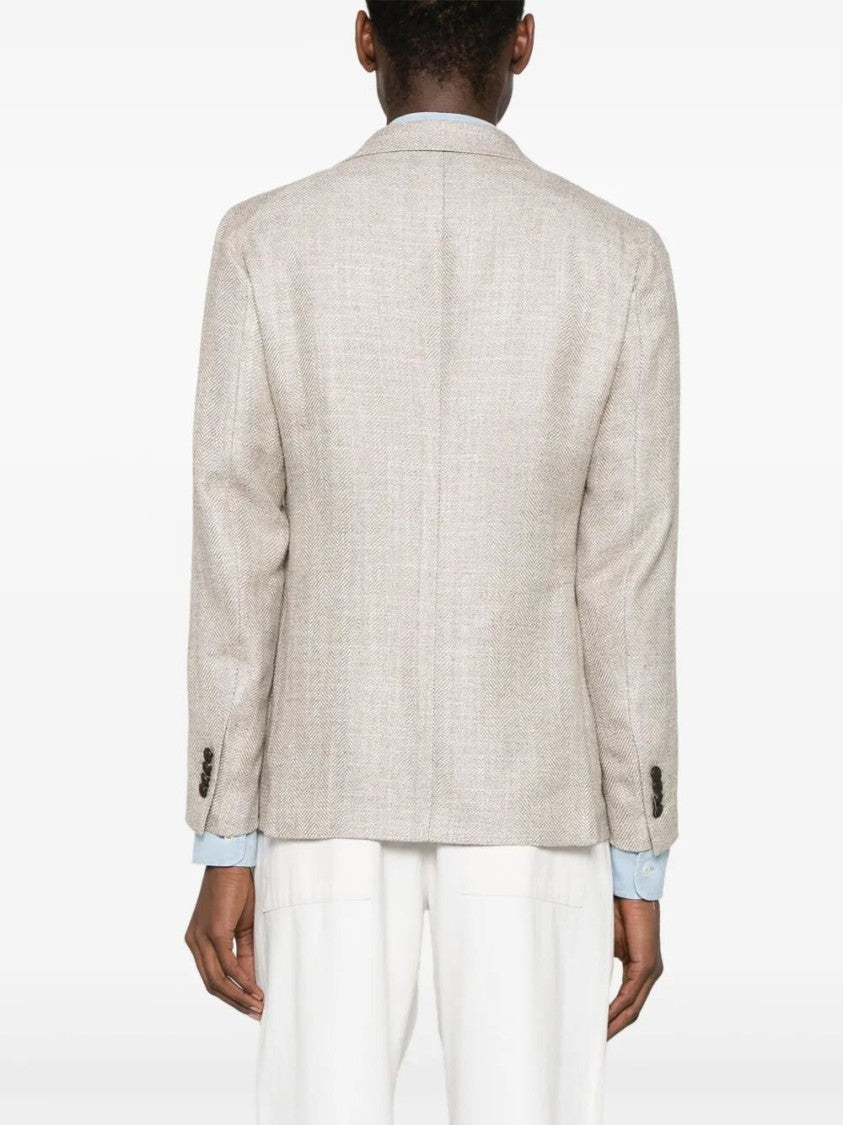 Tagliatore Tailored Herringbone Blazer With Two-Button Closure