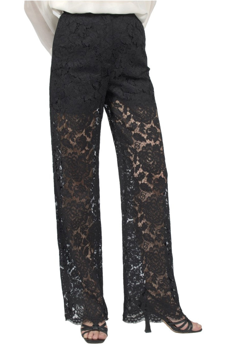 Dolce & Gabbana Black Viscose-Cotton Lace Wide-Leg Trousers