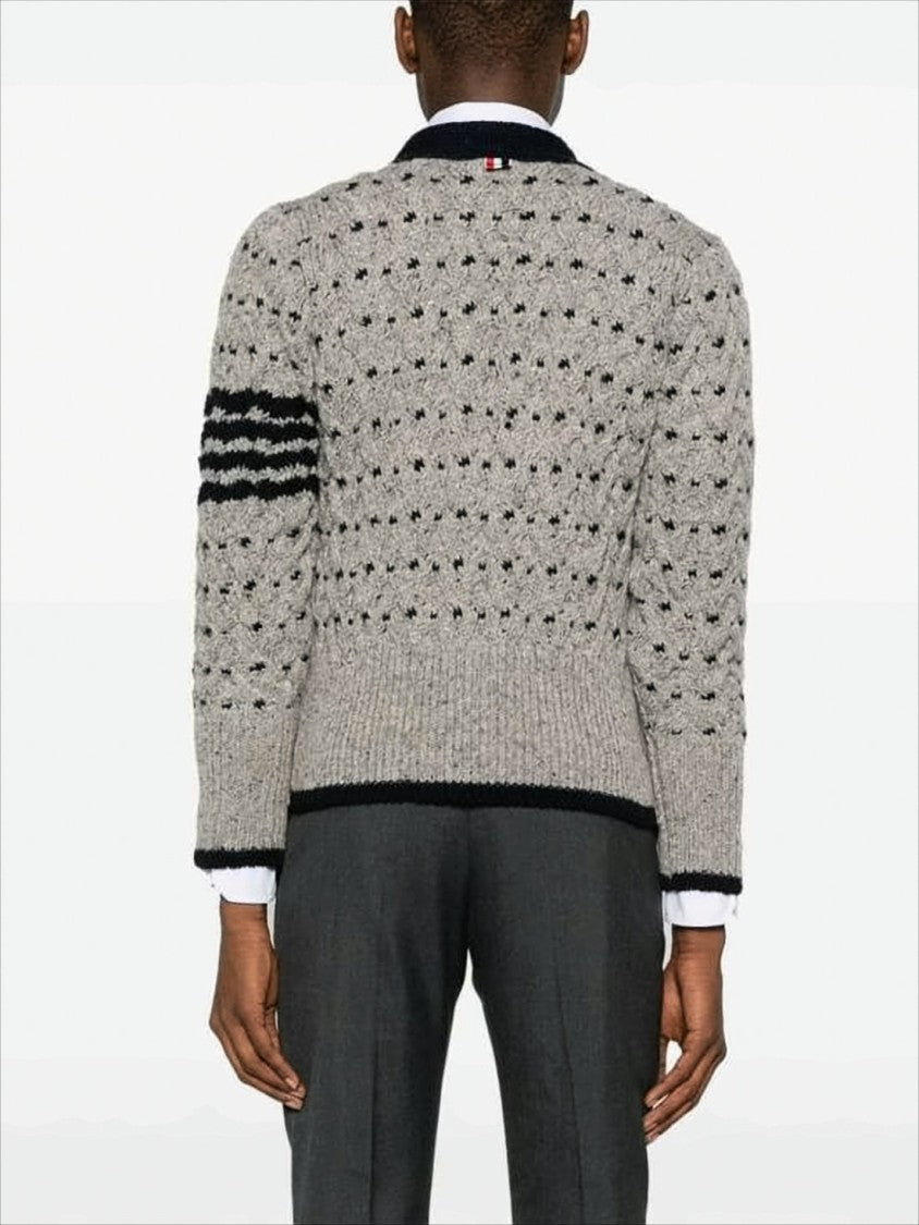 Thom Browne Textured Knit Cardigan With Deep V-Neckline