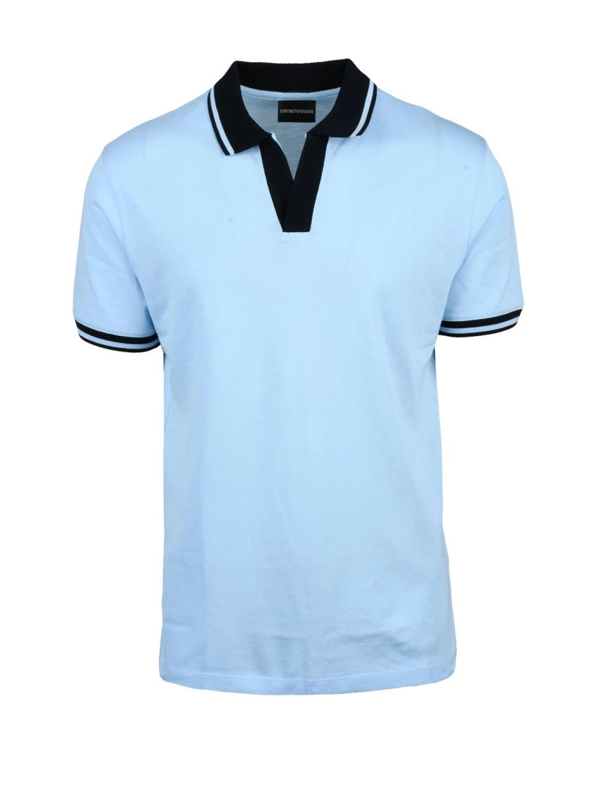 Emporio Armani Light Blue Cotton Ribbed Polo Shirt
