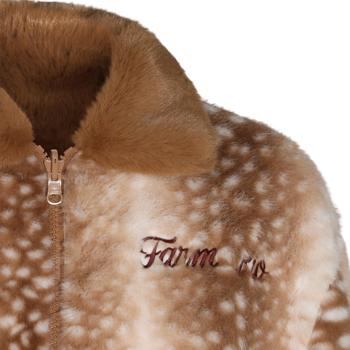 Farm Rio Embroidered Plush Faux Fur Coat