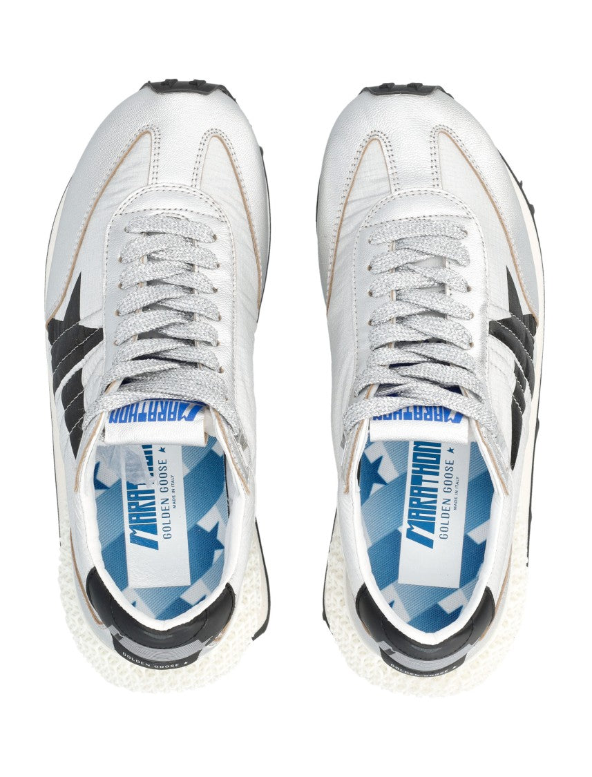 Golden Goose Futuristic Metallic Silver Sneakers With Black Accents