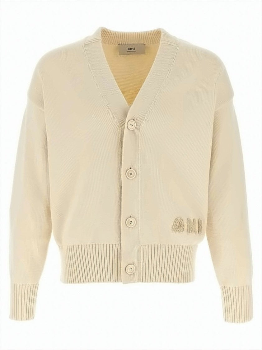 Ami Paris V-Neck Button-Down Cardigan With Textured Detailing