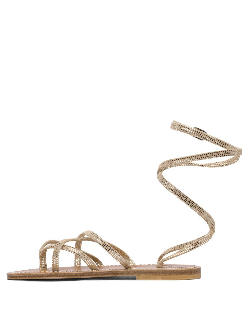 K.Jacques Flat Leather Sandals With Textured Straps
