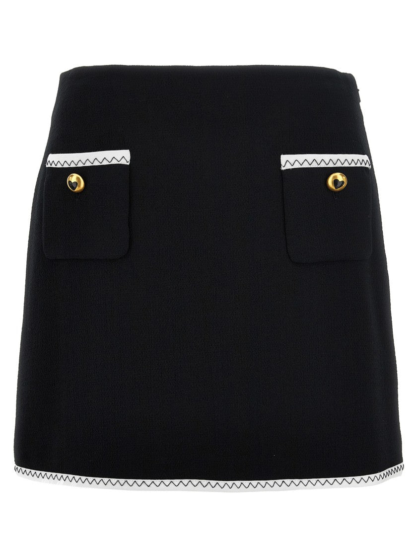Moschino Heart-Button Crepe Skirt With Grosgrain Detail