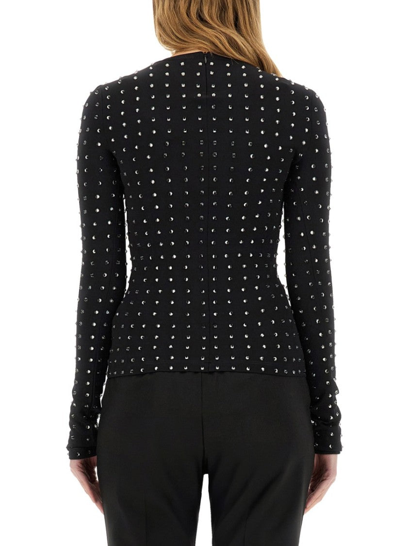 Sportmax Fitted Black Long-Sleeve Top With Crystal Embellishments
