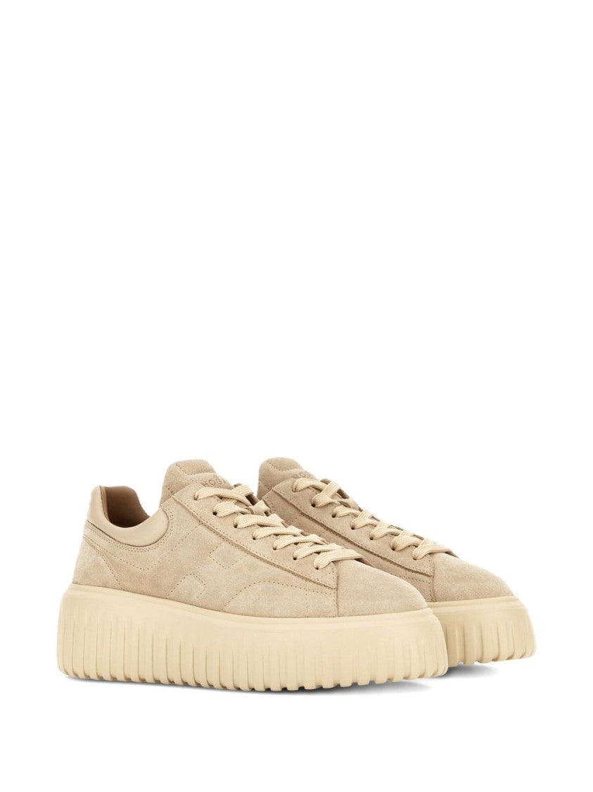 Hogan Beige Suede Sneakers With Lace-Up Front