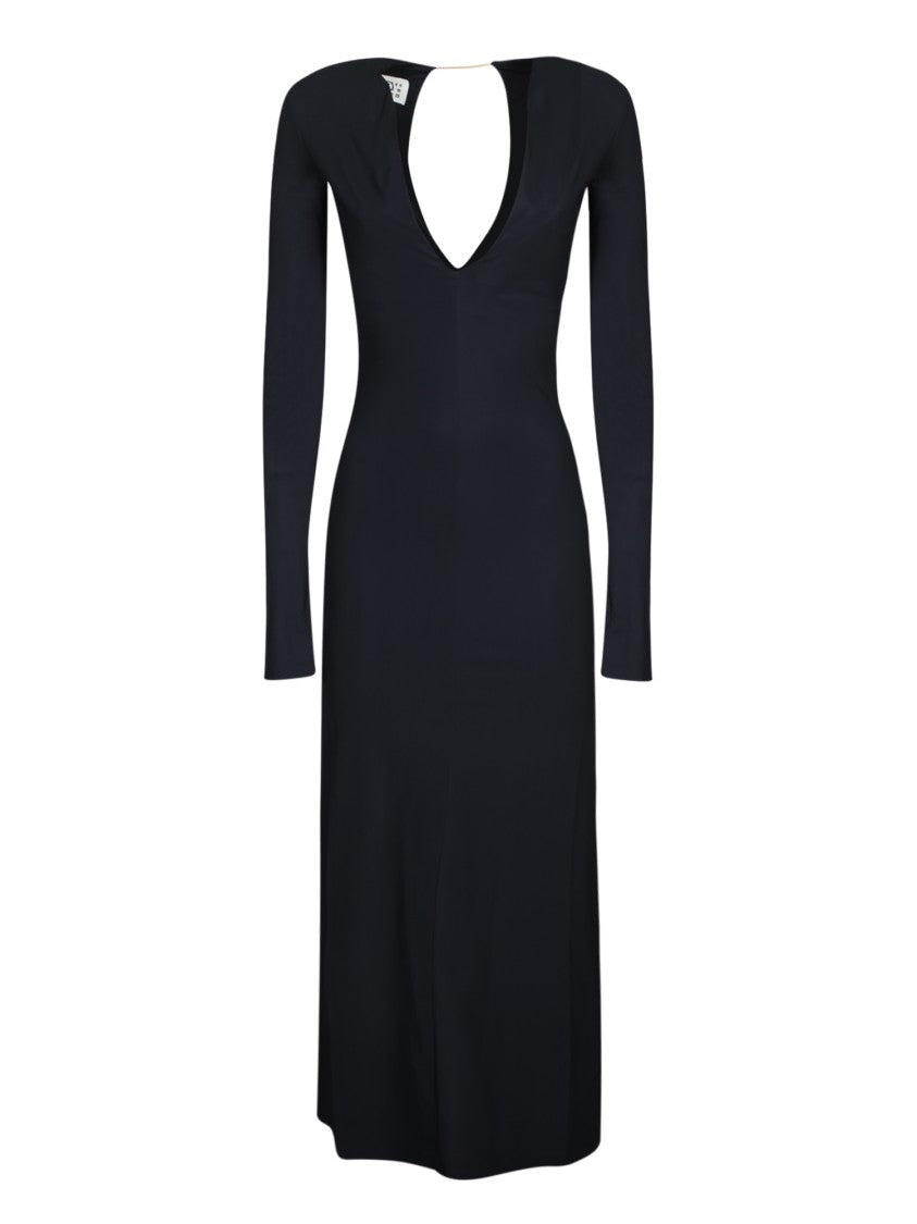 Mm6 By Maison Margiela Long Sleeve Fitted Maxi Dress With Deep V-Neckline