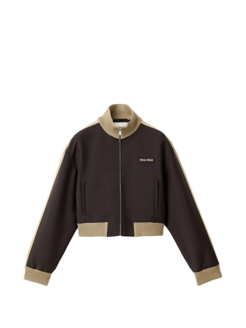 Miu Miu Dark Brown Polyester Cropped Blouson Jacket