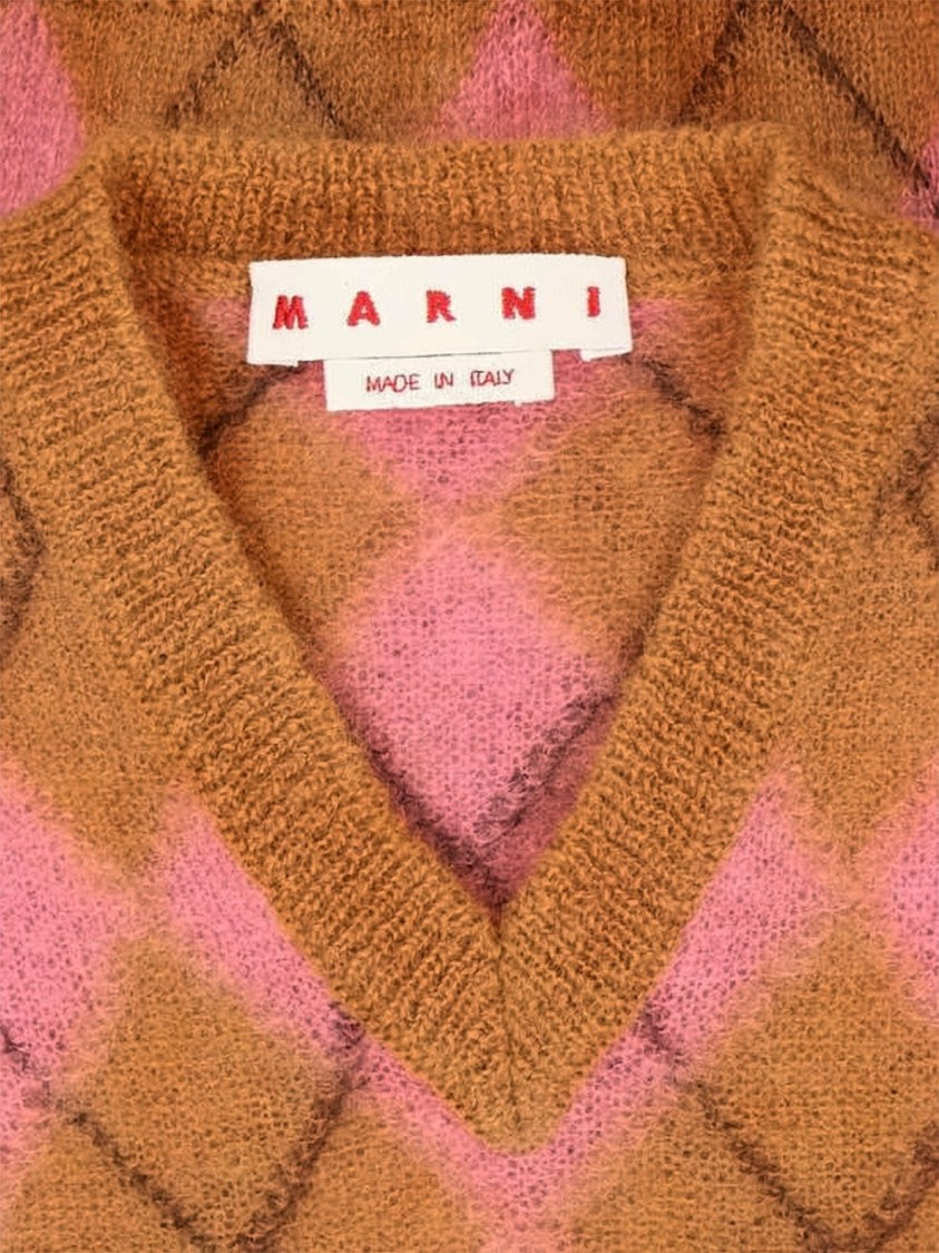 Marni Textured Argyle Knit Vest In Soft Mohair Blend