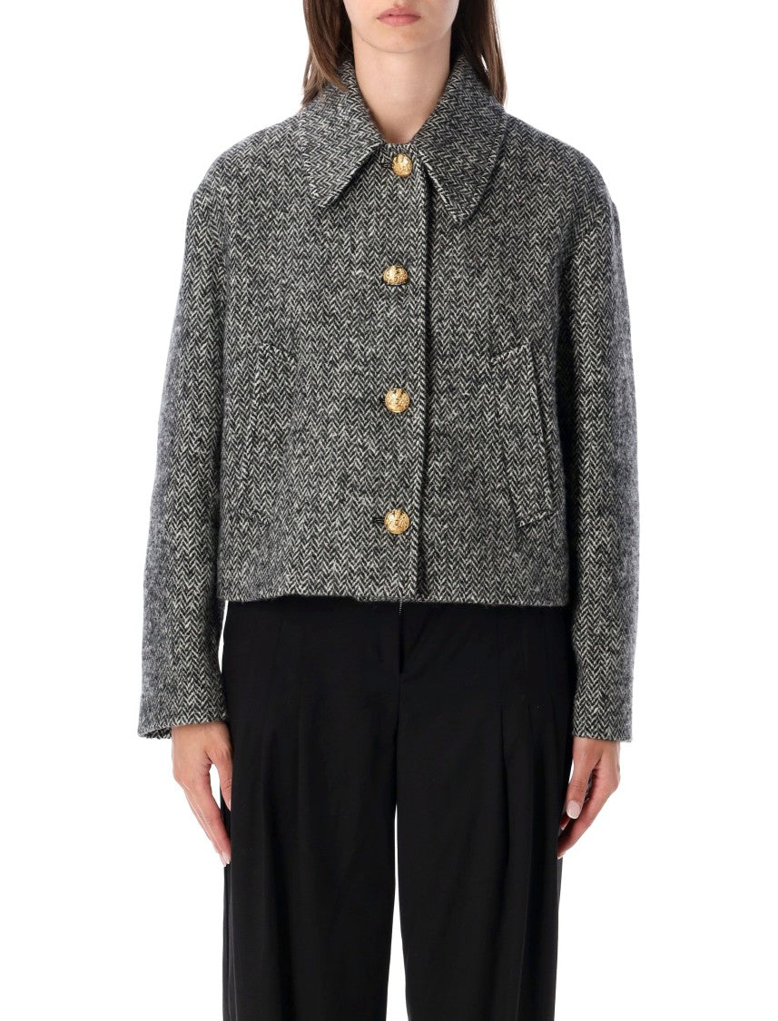 Valentino Garavani Chevron Wool Short Peacoat Jacket
