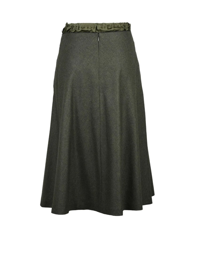 Aspesi Flared Green Viscose Skirt With Structured Pleats And Inner Slip