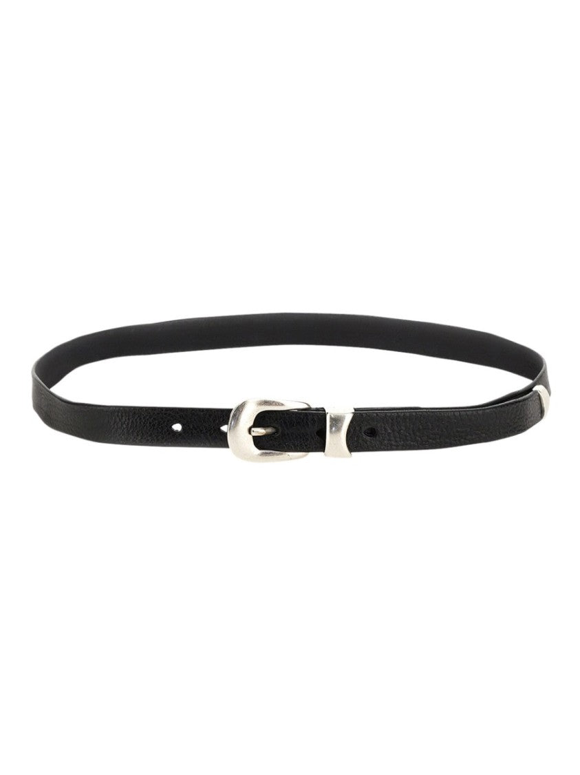 Our Legacy Slim Black Leather Silver-Tone Buckle Belt