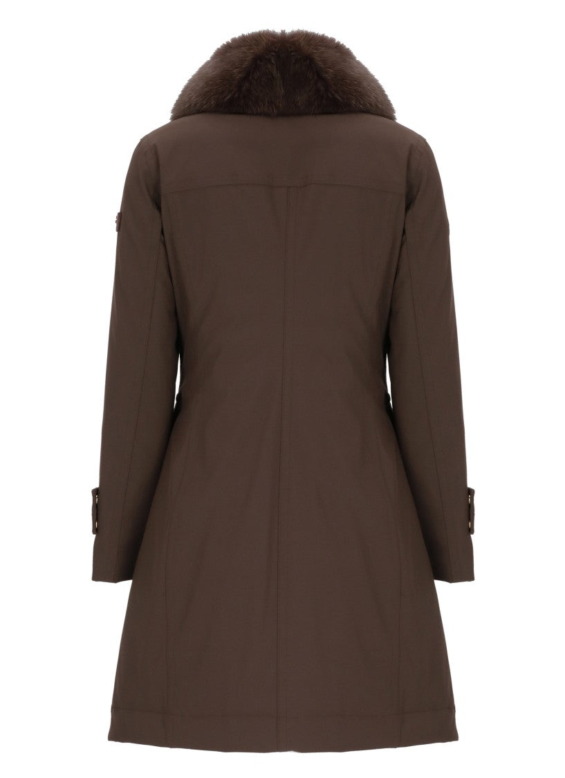 Peuterey Brown Rakid Fox Fur Collar Long Down Jacket