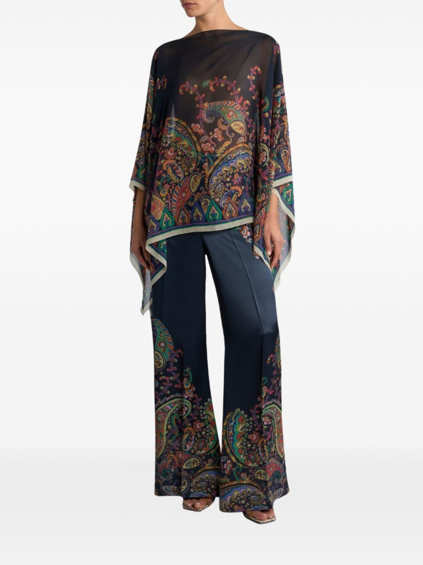 Etro Silk Poncho With Multicolored Paisley